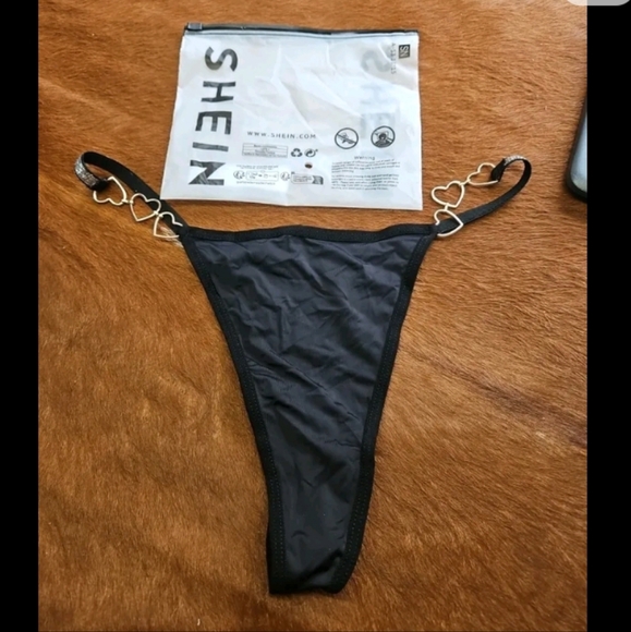 Shein-Heart Chain Link /Shine Strap Thong Panty (Black)-L - Picture 5 of 5